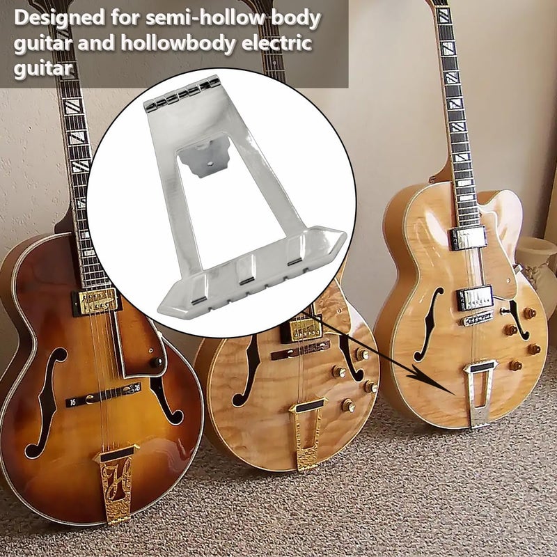 Domofa 6 String Trapeze Tailpiece Bridge Tailpiece for Jazz Archtop Semi-Hollow Guitar Replacement Parts (Chrome) - Image 3